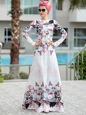 Selma Sarı Design Pudra Digital Elbise