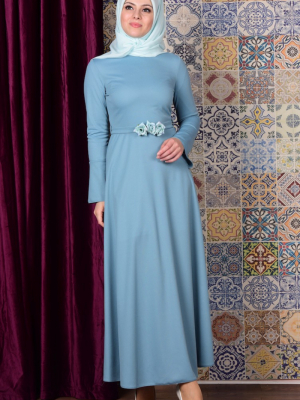 Sefamerve Açık Mavi İspanyol Kol Kemerli Elbise