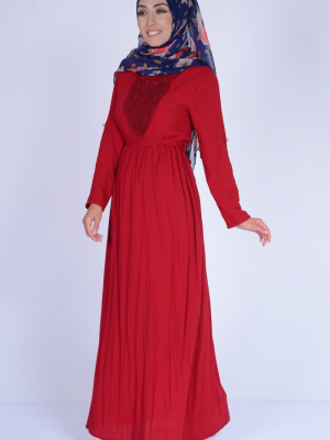 Sefamerve Kırmızı Kuşaklı Dantelli Elbise