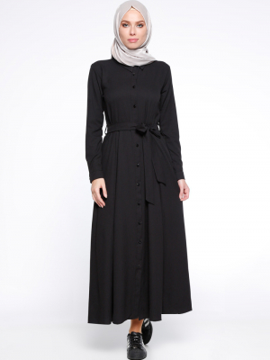 İLMEK TRİKO Siyah Boydan Düğmeli Elbise