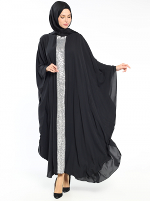Filizzade Siyah Gümüş Payetli Ferace Elbise