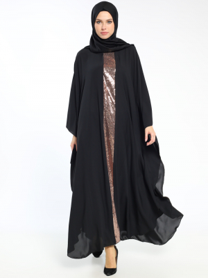 Filizzade Siyah Gold Payetli Ferace Elbise