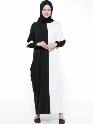 XTREND Siyah Beyaz Garnili Yarım Kollu Elbise