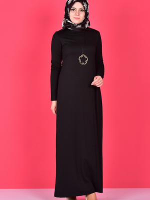 Sefamerve Siyah Pile Detaylı Kolyeli Elbise