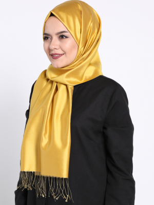 Silk Home Sarı Haki Düz Renkli İpek Şal