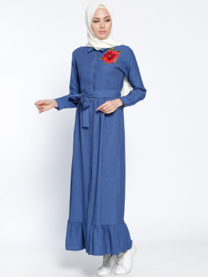 Modesty Mavi Boydan Düğmeli Elbise