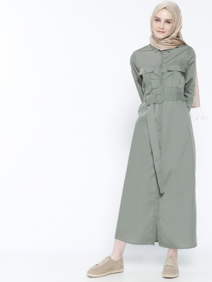 Everyday Basic Yeşil Boydan Düğmeli Elbise