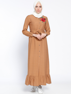 Modesty Camel Boydan Düğmeli Elbise