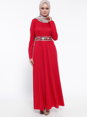 LOREEN Kırmızı Bel Detaylı Elbise