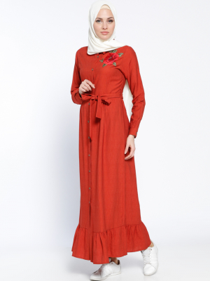 Modesty Kiremit Boydan Düğmeli Elbise