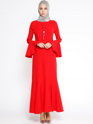 LOREEN Kırmızı Volan Detaylı Elbise