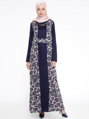 CML Collection Lacivert Çiçekli Elbise