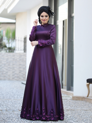 ULVİYE PORTAKAL Mürdüm Lady Abiye Elbise