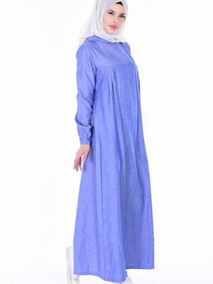 Sefamerve Kot Açık Mavi Kapüşonlu Elbise