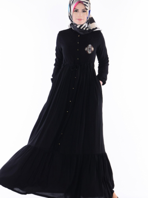 Sefamerve Siyah Düğmeli Elbise
