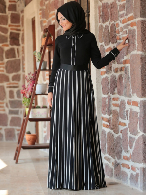 Al-Marah Siyah Piliseli Elbise
