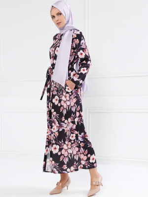Refka Mor Boydan Gizli Düğmeli Çiçekli Elbise