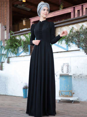 Nurkombin Siyah Petek İşlemeli Elbise