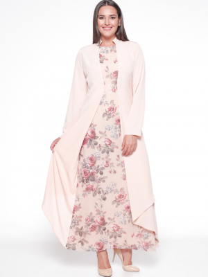 Sevilay Giyim Pudra Çiçekli Elbise