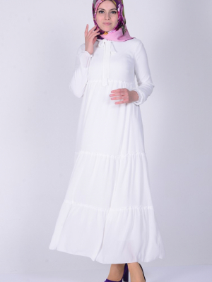 Sefamerve Beyaz Büzgülü Elbise