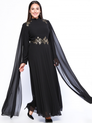 MODAYSA Siyah Varak Motifli Elbise