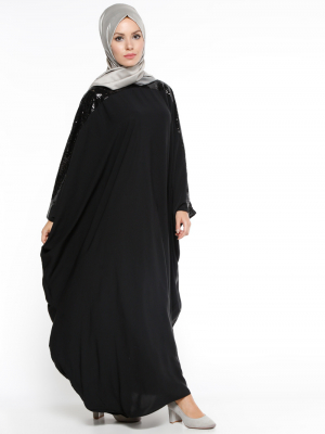 Filizzade Siyah Pul Payetli Ferace Elbise