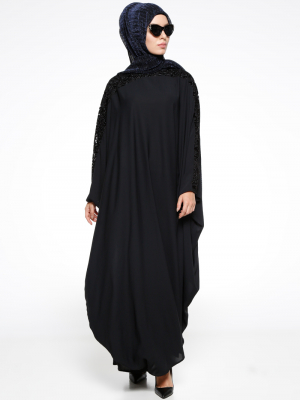 Filizzade Siyah Pul Payetli Ferace Elbise
