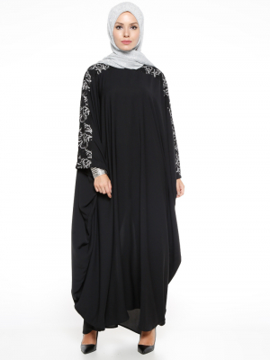 Filizzade Siyah Gümüş Pul Payetli Ferace Elbise