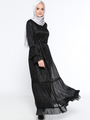 Eva Fashion Siyah Simli Elbise