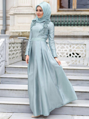 Eldia By Fatıma Nil Yeşili Papatyalı Abiye Elbise