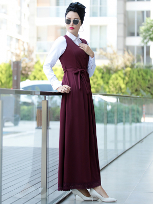 Selma Sarı Design Bordo Fulya Jile Elbise