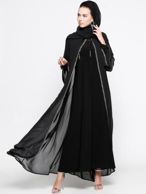 SHEIKHA Siyah Elbise&Şifon Abiye Abaya İkili Takım