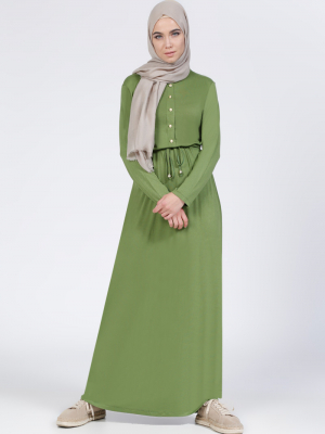 Everyday Basic Yeşil Doğal Kumaşlı Düğme Detaylı Elbise