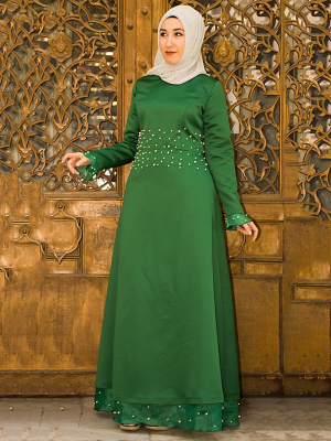 Nurgül Çakır Yeşil İnci Abiye Elbise