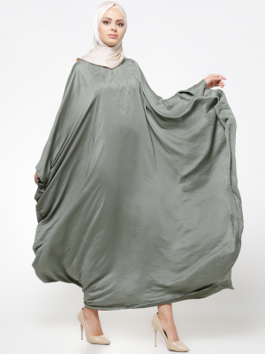 Filizzade Yeşil Drop Baskılı Ferace Elbise