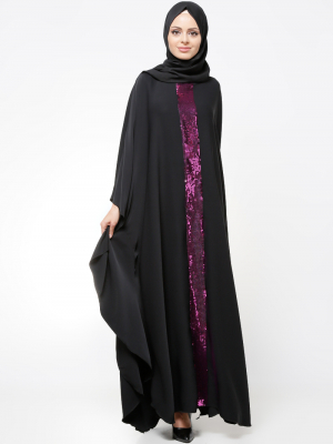 Tuncay Siyah Fuşya Pul Payet İşlemeli Elbise