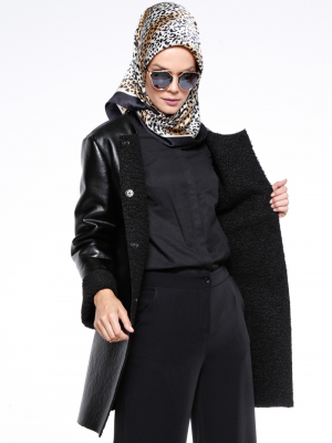 Fashion Box London Siyah Çıt Çıtlı Kaban