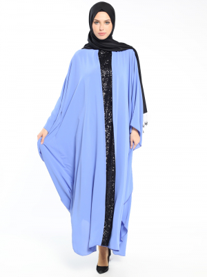 Filizzade Mavi Siyah Payetli Ferace Elbise