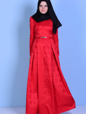 Sefamerve Kırmızı Kemerli Pileli Elbise