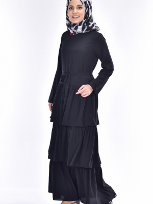 Sefamerve Siyah Kuşaklı Büzgülü Elbise