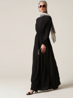 Milda Store Siyah Kolu Büzgülü Elbise