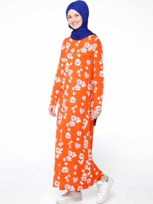 Muni Muni Orange Çiçek Desenli Elbise