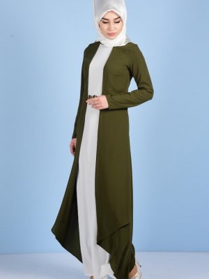 Sefamerve Haki Yeşil Kemerli Elbise