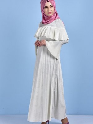 Sefamerve Beyaz Kadife Elbise