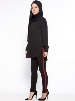 Sultan-ı Yegah Siyah Kırmızı Şeritli Pantolon