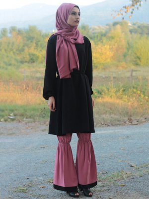 Fatma Aydın Pudra Siyah Tunik&Pantolon Takım