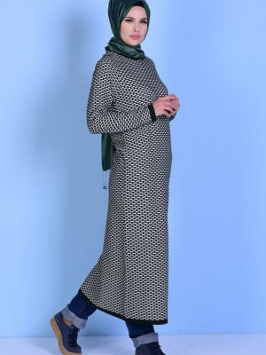 Sefamerve Yeşil Uzun Triko Kazak