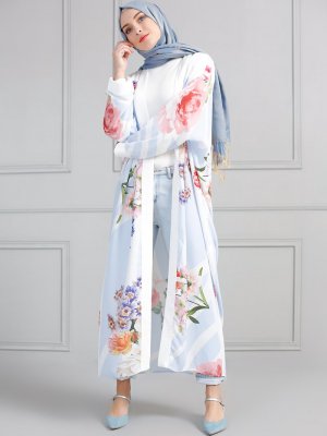Refka Mavi Desenli Kimono