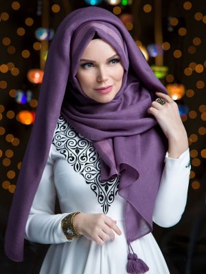 Muslima Wear Mor Queen Püsküllü Şal