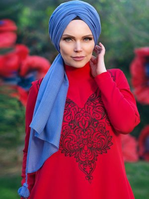 Muslima Wear Açık Mavi Queen Püsküllü Şal